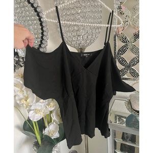 SugarLips Plunging Cold Shoulder Spaghetti Straps Black Top L